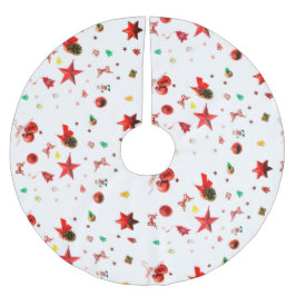 Färgstarka blandade julprydnader på vita julgransmatta borstad polyester