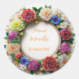 Färgstarka blommigt mendhi-favoritklistermärken runt klistermärke