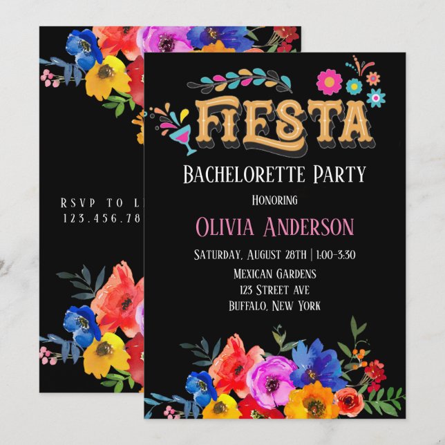 Färgstarka Blommigtar Fiesta Bachelorette Party Inbjudningar (Fram/baksida)