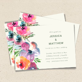 Färgstarka Boho Watercolor Flowers Simple Bröllop Inbjudningar