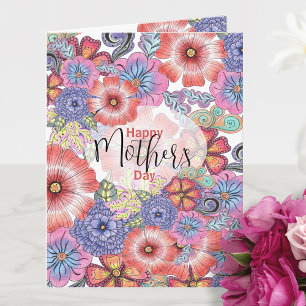 Färgstarka brant Flowers och Löv Mors dag Kort