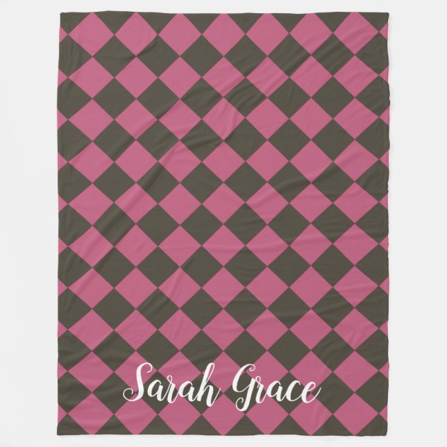 Färgstarka Checkers - Choco-Cherry Fleecefilt (Framsidan)