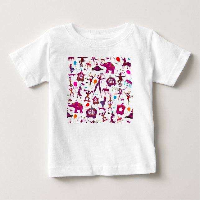 färgstarka cirkustecken på vitt tee shirt (Framsida)