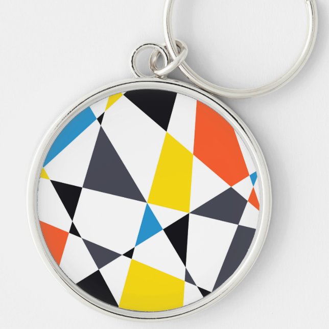 Färgstarka, coola, trendig, moderna geometriska fo rund silverfärgad nyckelring (Framsidan)
