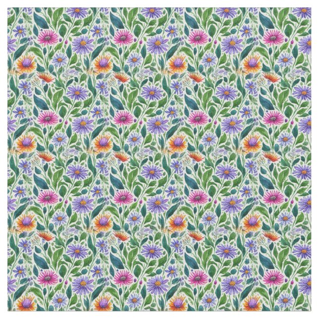 Färgstarka Daisy på Grönt Fabric Tyg (Närbild)