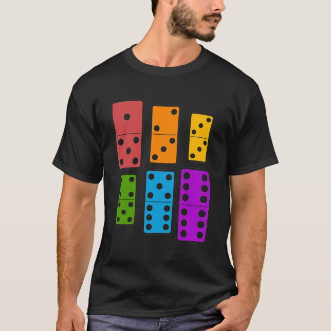 Färgstarka Dominoes Bones Domino Player T Shirt (Framsida)