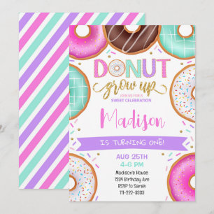 Färgstarka donuts-flickor, födelsedagsinbjudan inbjudningar