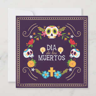 Färgstarka Döskallar för Blommigt Dia de Muertos Inbjudningar
