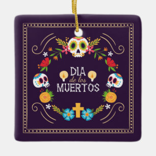 Färgstarka Döskallar för Blommigt Dia de Muertos   Julgransprydnad Keramik