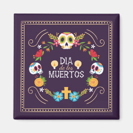 Färgstarka Döskallar för Blommigt Dia de Muertos | Magnet