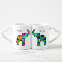 Färgstarka Elephants Kärlek Art Coffee Mugg set me
