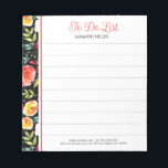 Färgstarka engelska Garden Watercolor Flowers Anteckningsblock<br><div class="desc">Moderna färgstarka vattenfärger Engelska trädgårdsblommor mönster över en anpassningsbar svart bakgrund,  att göra lista. Anpassade med korallrött och svart.</div>