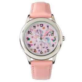 Färgstarka enhörniga regnbågar och blommor, barn armbandsur