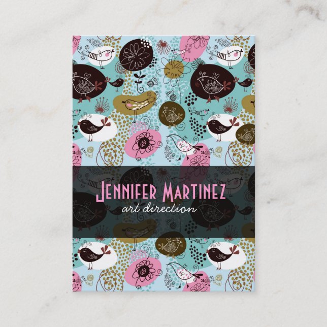 Färgstarka enkla Hand plockade Retro Flowers & Bir Visitkort (Framsida)