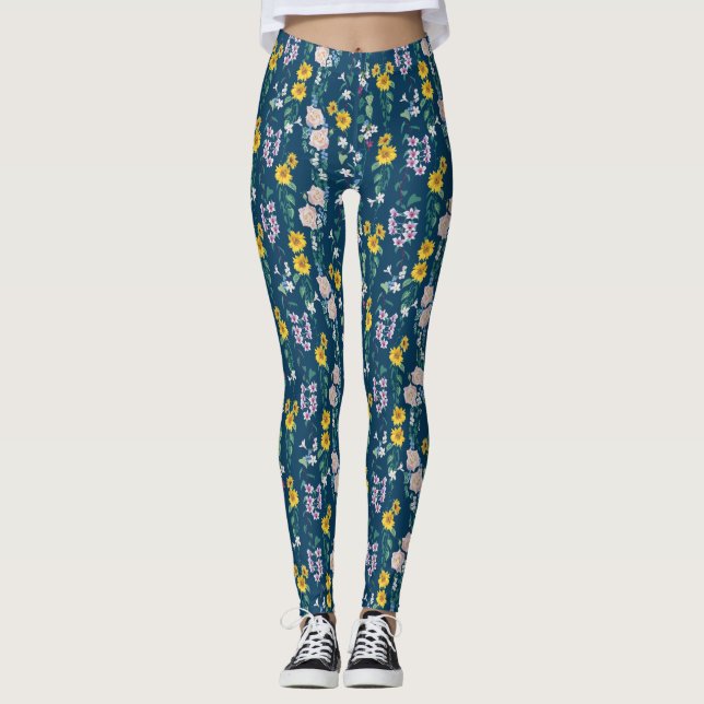 Färgstarka fet Blommigt Gym Yoga Leggings (Framsida)