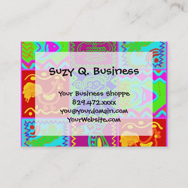 Färgstarka fet Funky-djur - lappverk Mönster Visitkort (Framsida)