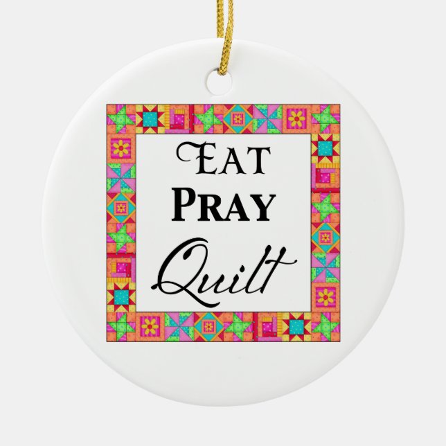 Färgstarka filmblock Gräns Art Eat Pray Quilt Julgransprydnad Keramik (Framsidan)