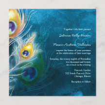 Färgstarka fjädrar Peacock Teme Bröllopsinbjudan