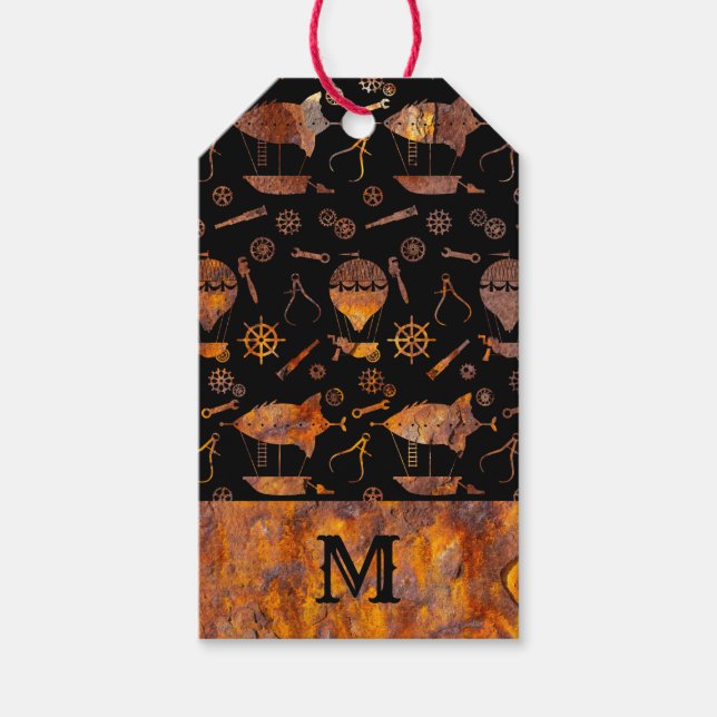 Färgstarka flygplansflygplan med steampunk Monogra Presentetikett (Framsidan)