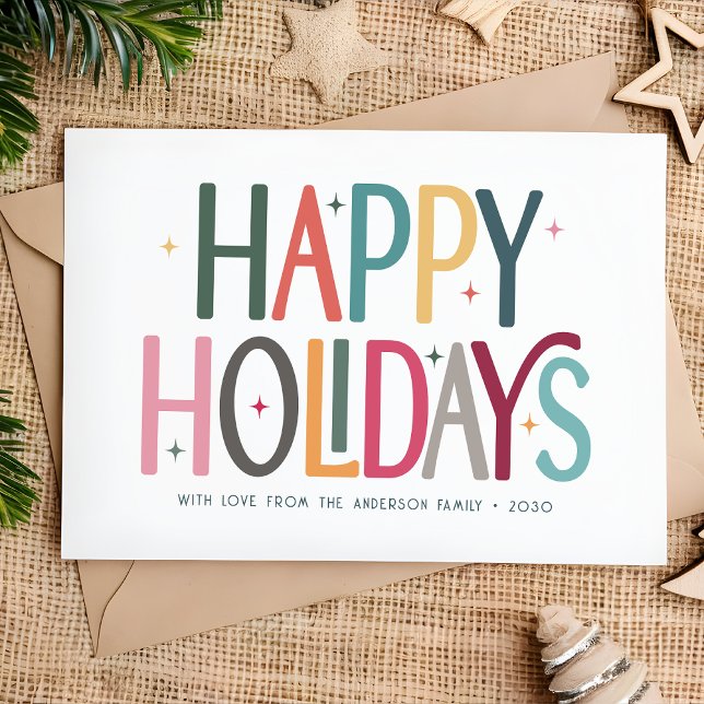 Färgstarka Glad helg Cute Retro Stars Julkort (Skapare uppladdad)