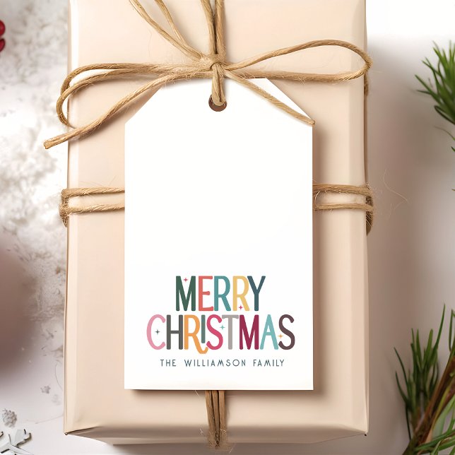 Färgstarka God jul Cute Retro Stars Presentetikett (Skapare uppladdad)