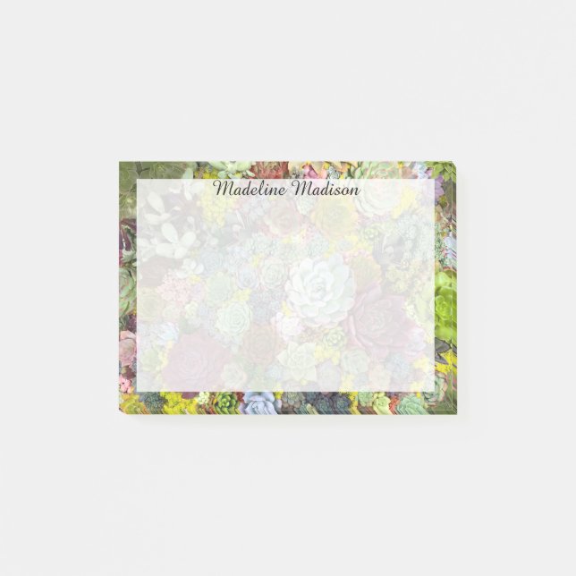 Färgstarka gröna Succulents Post-it Block (Framsida)