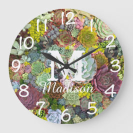 Färgstarka gröna Succulents Stor Klocka