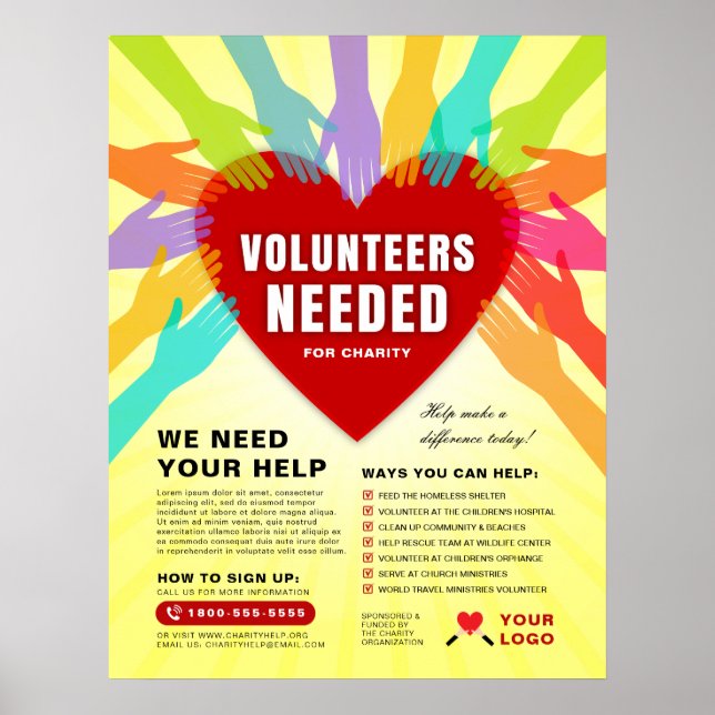 Färgstarka Händer-frivilliga som behövs för välgör Poster (Framsidan)