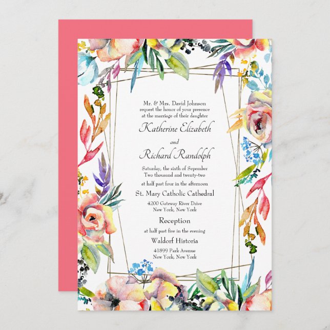 Färgstarka, höggradiga Blommigtar, överordnade Brö Inbjudningar (Fram/baksida)