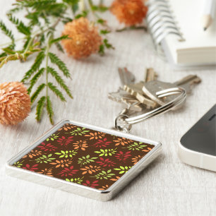 Färgstarka Höst löv i Warm Tones Keychain Fyrkantig Silverfärgad Nyckelring