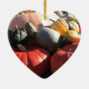 Färgstarka höstkäppar och pumpor Heart Julgransprydnad Keramik