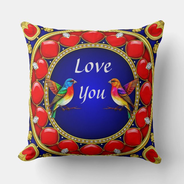 Färgstarka humlerfåglar Surroderade med romantiskt Kudde (Framsida)