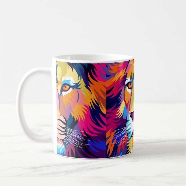färgstarka illustrationer, en lejon, enkel design  kaffemugg (Vänster)