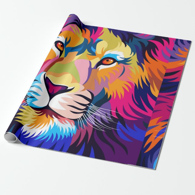 färgstarka illustrationer, en lejon, enkel design  presentpapper (Utrullad)