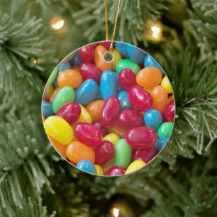 Färgstarka jellybönor julgransprydnad keramik