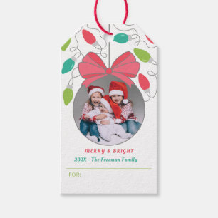 Färgstarka Juletiketter för familjefotfoto Presentetikett