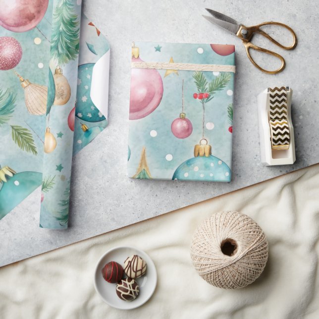 Färgstarka julprydnader och Träd Presentpapper (Hantverk)