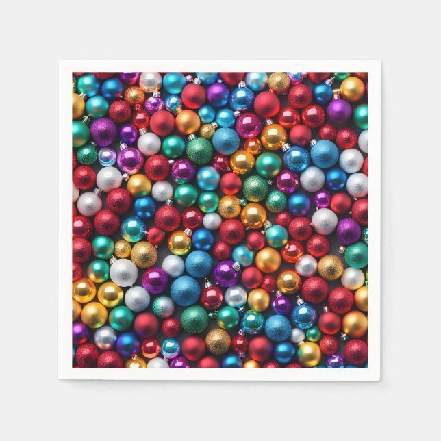 Färgstarka julprydnader vid Boll Pappersservett (Framsidan)