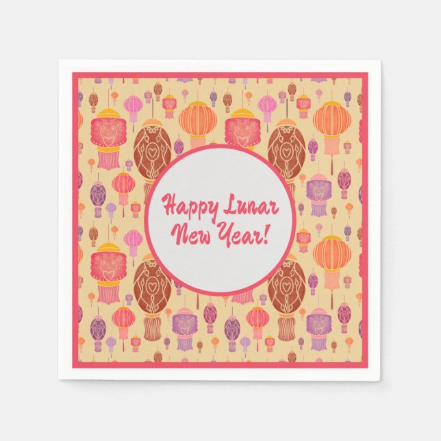 Färgstarka kinesiska lanternor - nyår pappersservett (Framsidan)