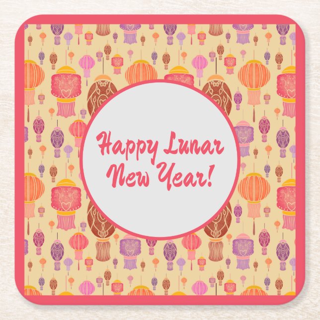Färgstarka kinesiska lanternor - nyår underlägg papper kvadrat (Framsidan)