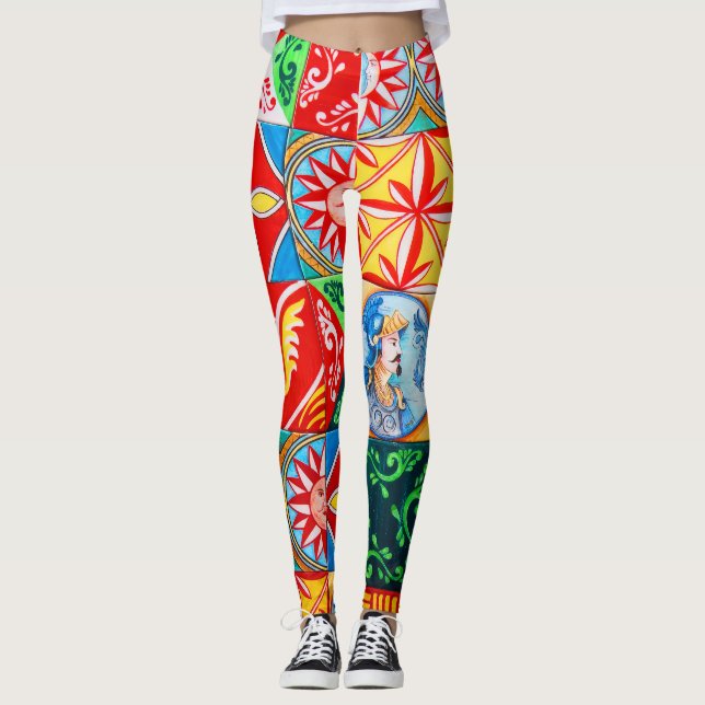 Färgstarka kopplingar för Medelhavsbrickor Leggings (Framsida)