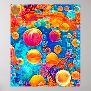 Färgstarka korallrevsbubblor poster
