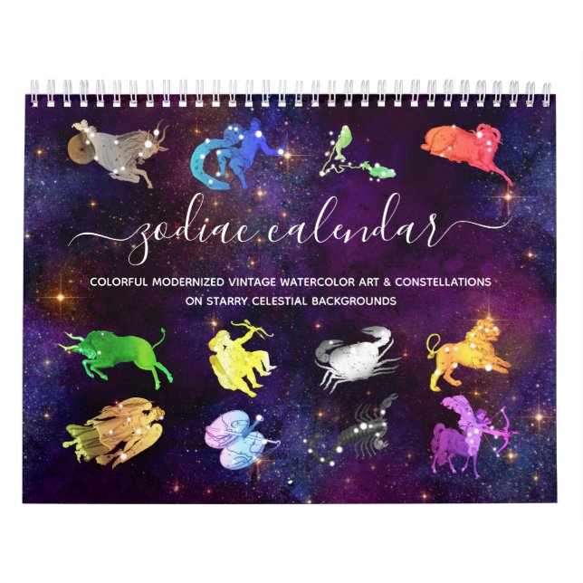 Färgstarka kosmetiska vattenfärgstecken Zodiac Sig Kalender (Omslag)