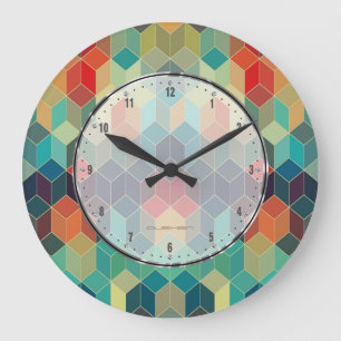 Färgstarka kuber Geometric Mönster Stor Klocka