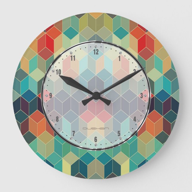 Färgstarka kuber Geometric Mönster Stor Klocka (Framsida)