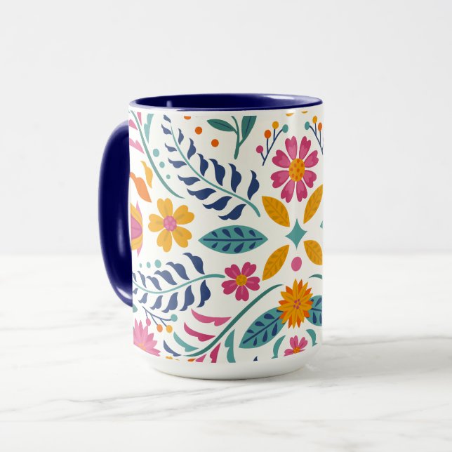 Färgstarka, lätta Blommigtar Modern botaniska blom Mugg (Framsida vänster)