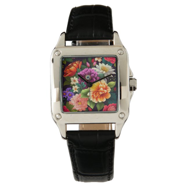 Färgstarka levande blommor armbandsur (Framsida)