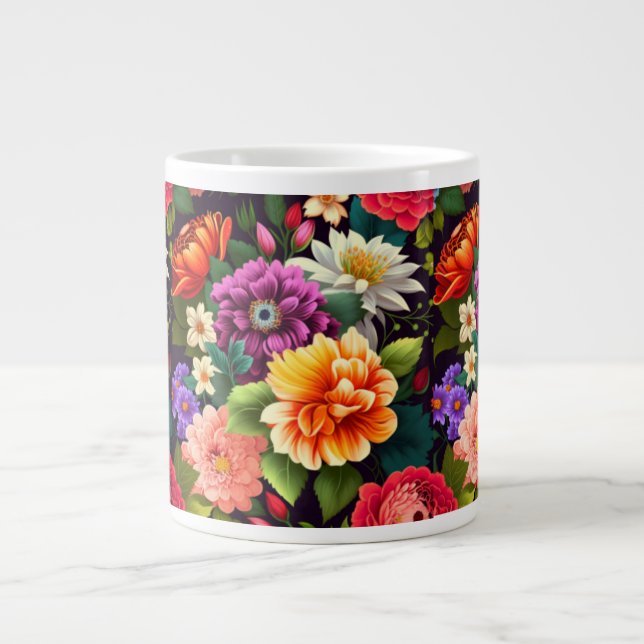 Färgstarka levande blommor jumbo mugg (Framsidan)