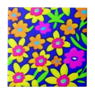 Färgstarka levande blommor kakelplatta