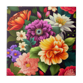 Färgstarka levande blommor kakelplatta